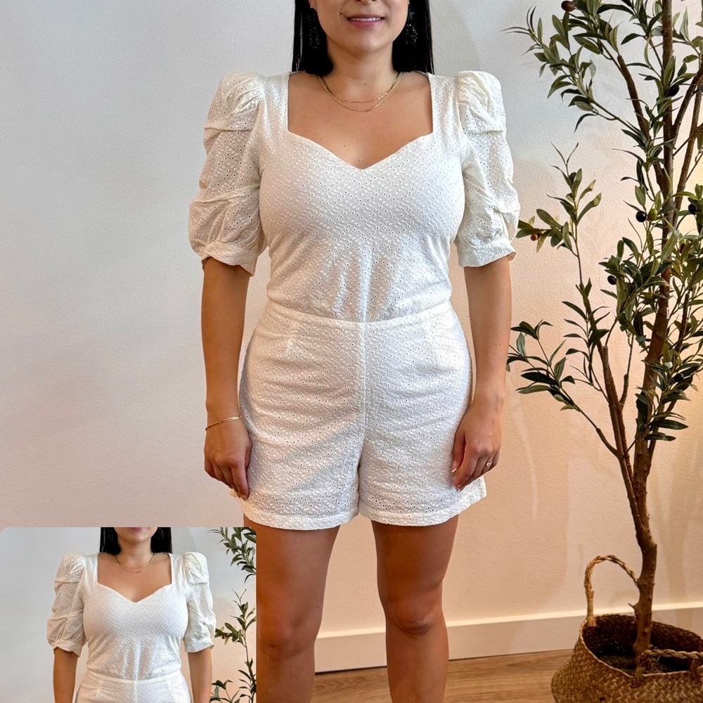 White Puff Sleeve Romper